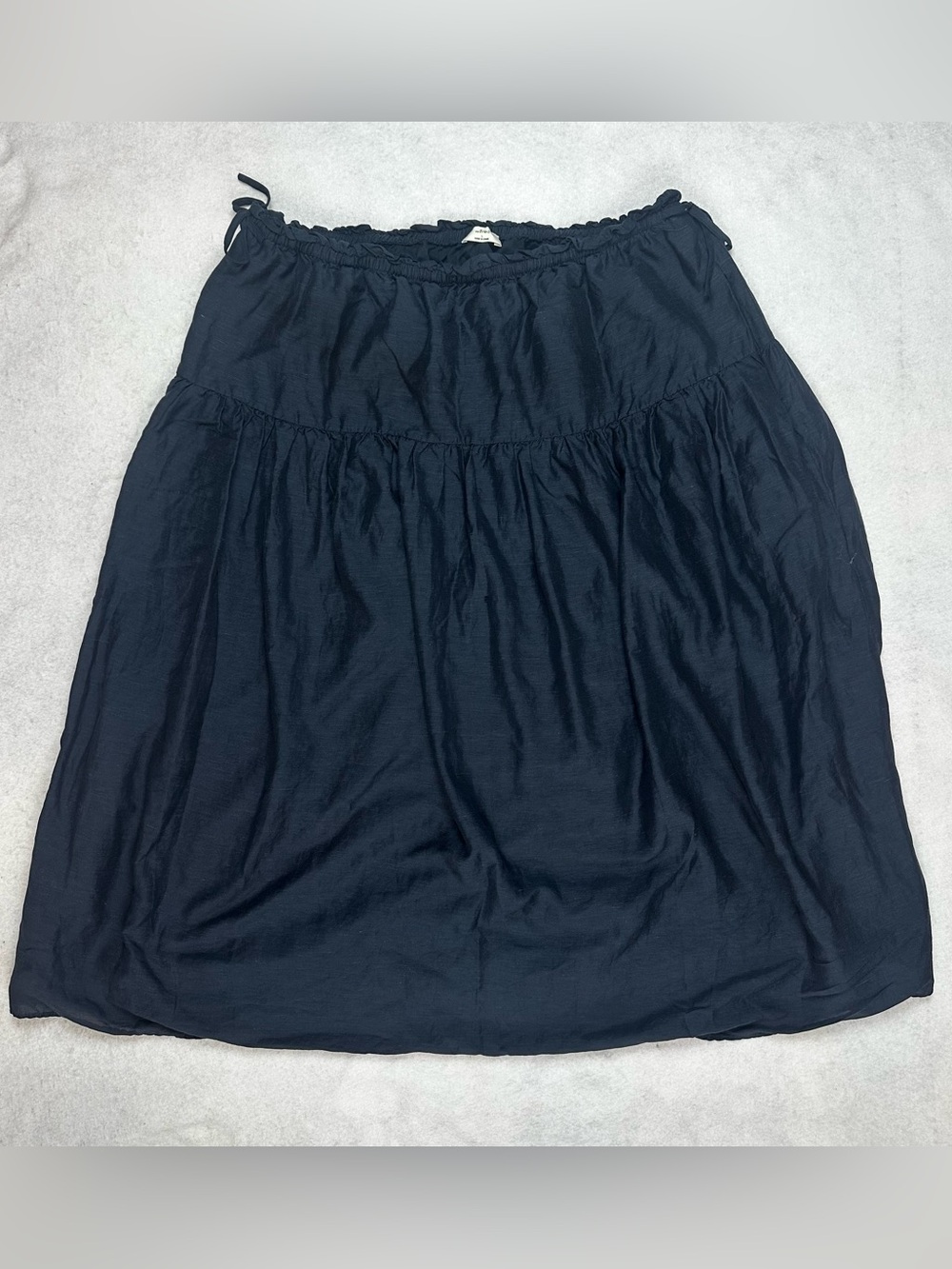 Aritzia Wilfred Navy Tiered Midi Skirt Linen Lyocell Drawstring Pockets L